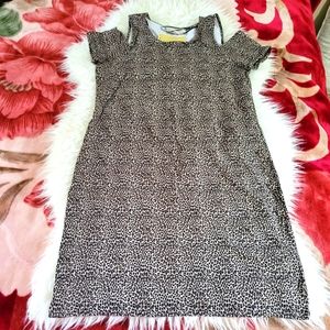𝅺MICHAEL KORS Leopard Print Cold Shoulder Shift Dress Size M